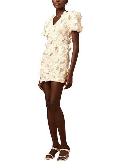 Butterfly-Appliques Puff-Sleeve Mini Dress - Dresses