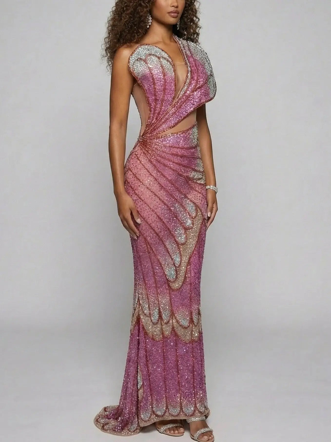 Butterfly-Motif Crystal-Embellished Sculptural Gown - Dresses
