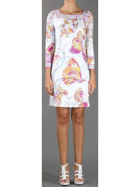 Butterfly Print Jersey Silk Shift Dress - Branna Couture