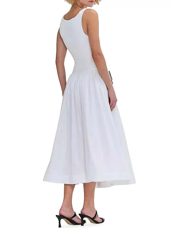 Butterfly Appliqued Knit White Fit & Flare Dress - Dresses