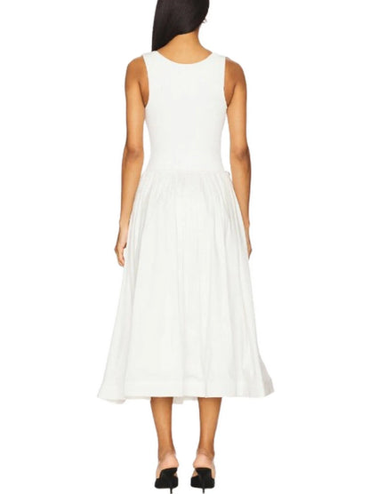 Butterfly Appliqued Knit White Fit & Flare Dress - Dresses