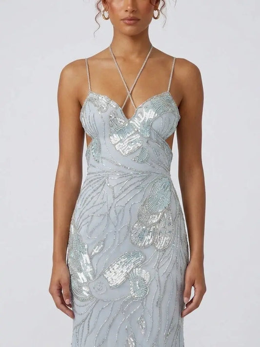 Butterfly Wing Embroidered Tulle Evening Gown - Dresses