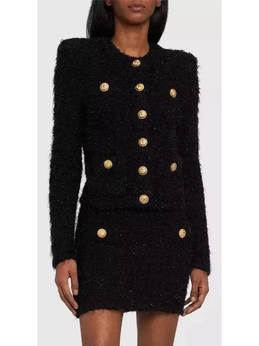 Button-Down Black Tweed Jacket - Branna Couture