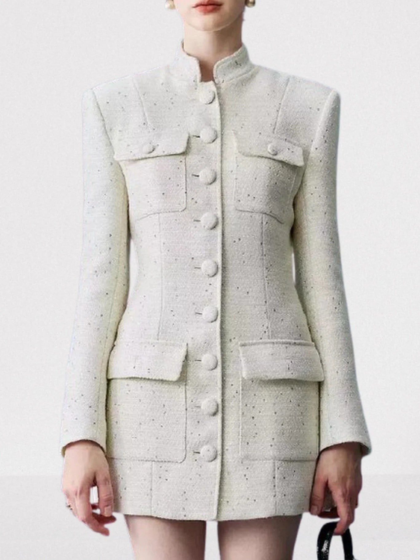 Button-Down Tweed Sparkle Blazer-Dress - Small - Jackets