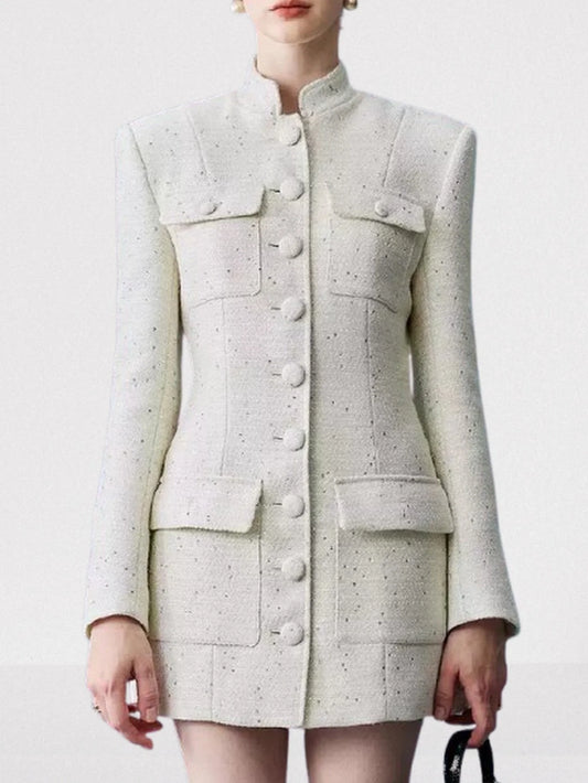 Button-Down Tweed Sparkle Blazer-Dress - Small - Jackets