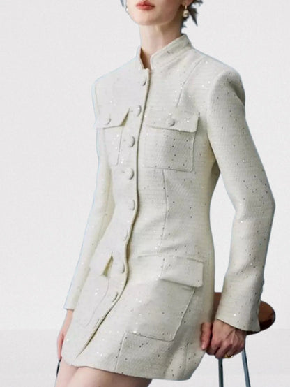Button-Down Tweed Sparkle Blazer-Dress - Jackets