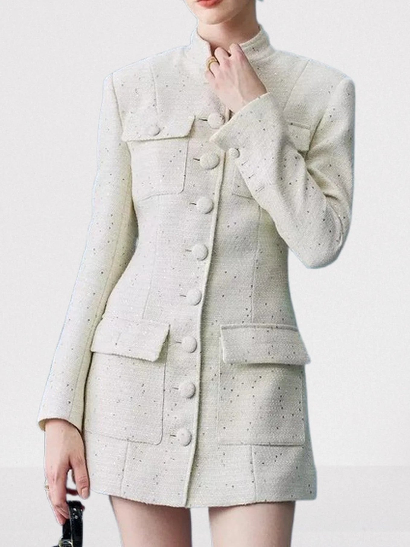 Button-Down Tweed Sparkle Blazer-Dress - Jackets