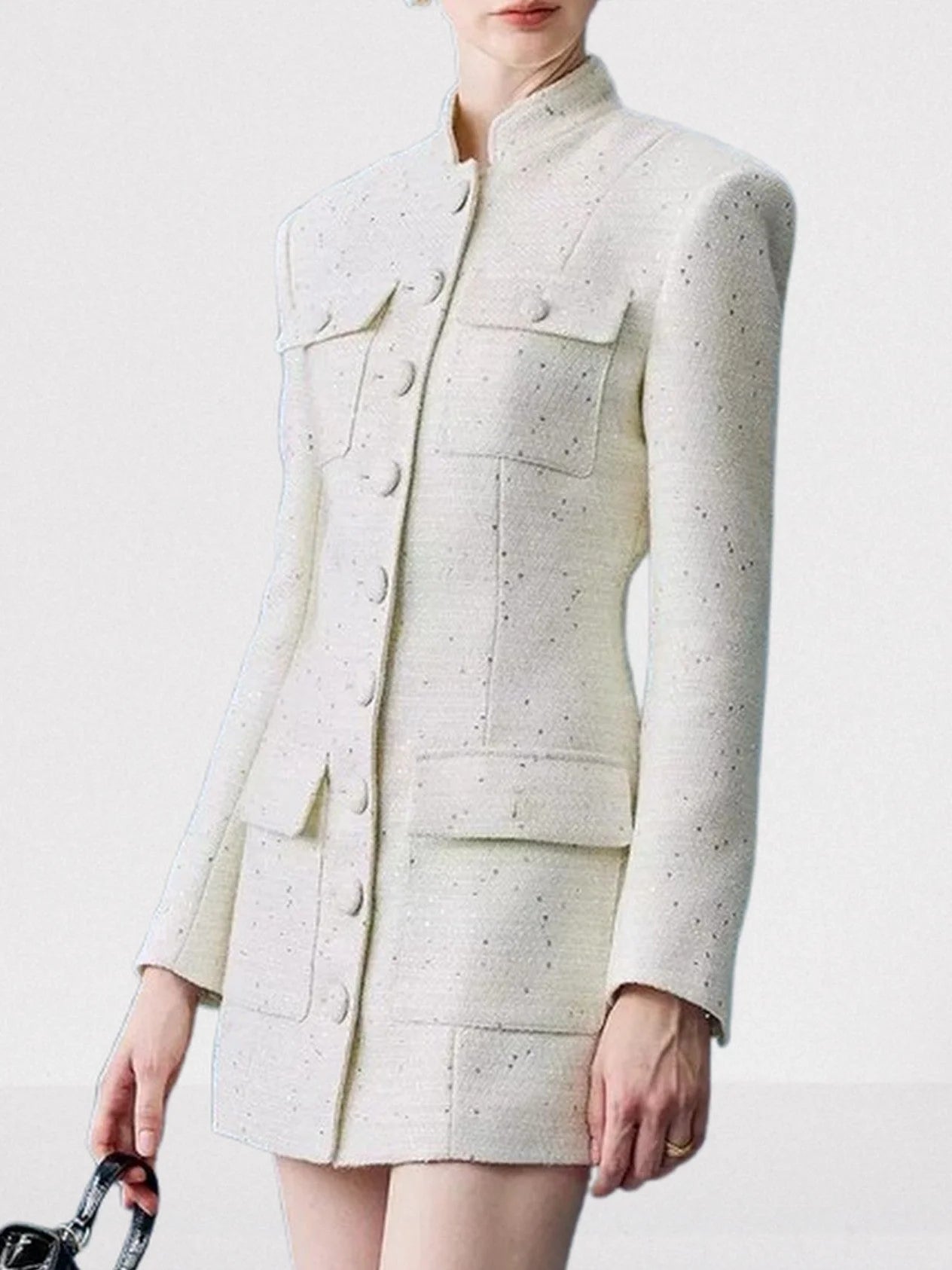 Button-Down Tweed Sparkle Blazer-Dress - Jackets