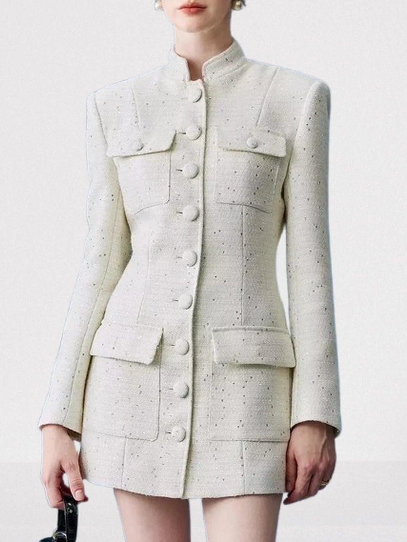 Button-Down Tweed Sparkle Blazer-Dress - Jackets