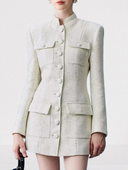 Button-Down Tweed Sparkle Blazer-Dress - Jackets