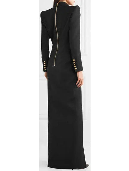 Button-Embellished Double-Breasted Dress, Black - Branna Couture