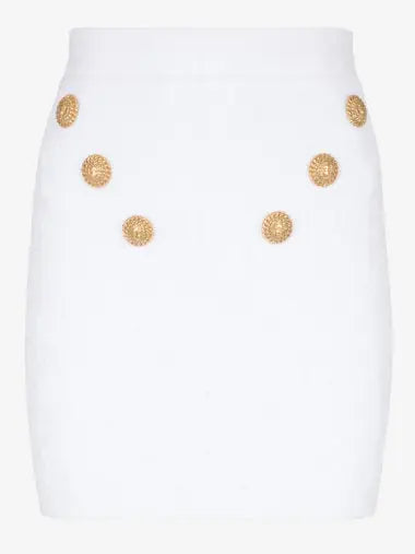 Button-Embellished Knit Mini Skirt, White - Branna Couture