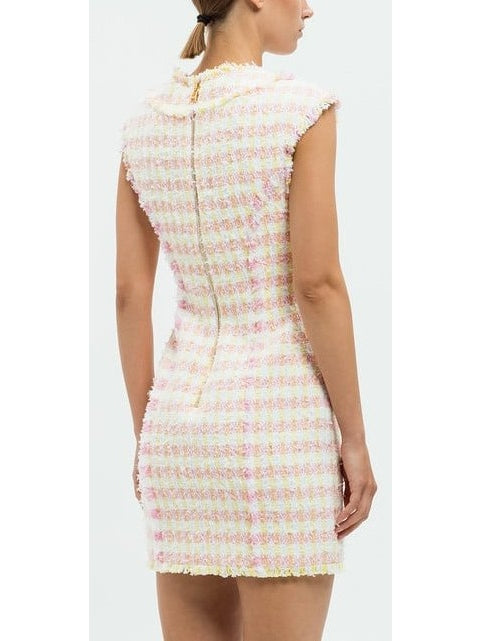 Button-Front Check Tweed Mini Dress - Branna Couture