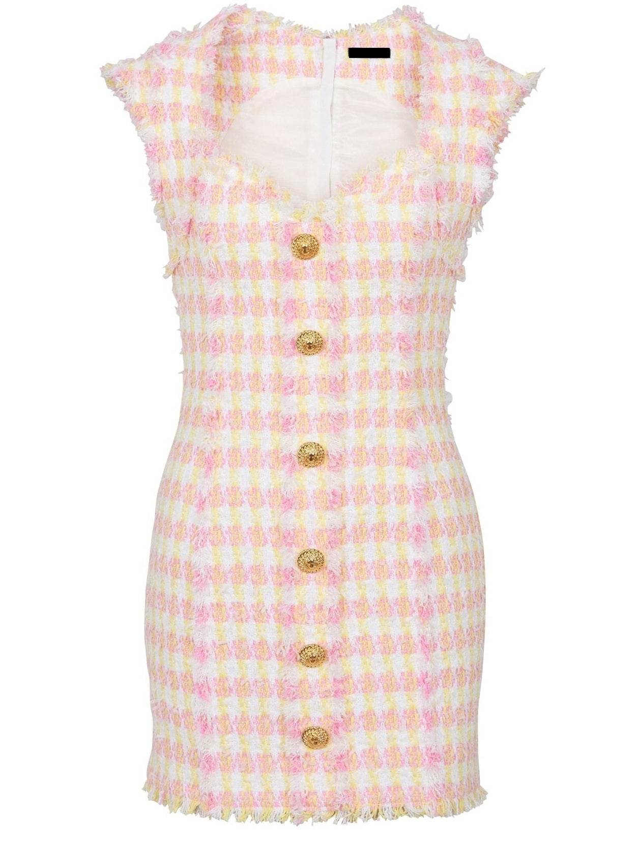 Button-Front Check Tweed Mini Dress - Branna Couture