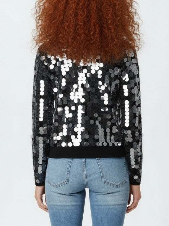 Button-Front Paillette Knit Cardigan