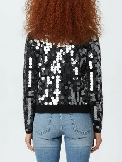 Button-Front Paillette Knit Cardigan