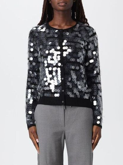 Button-Front Paillette Knit Cardigan