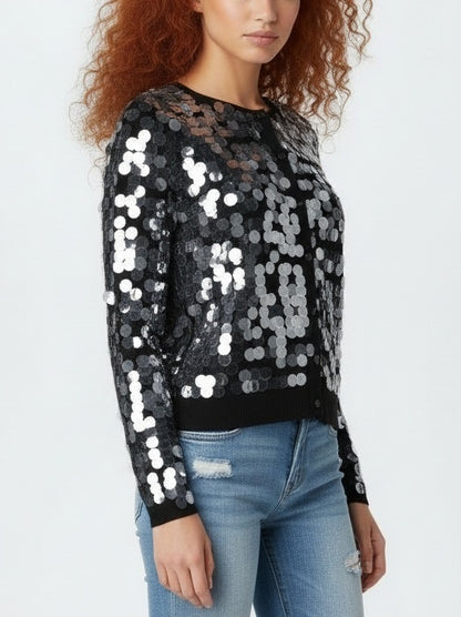 Button-Front Paillette Knit Cardigan