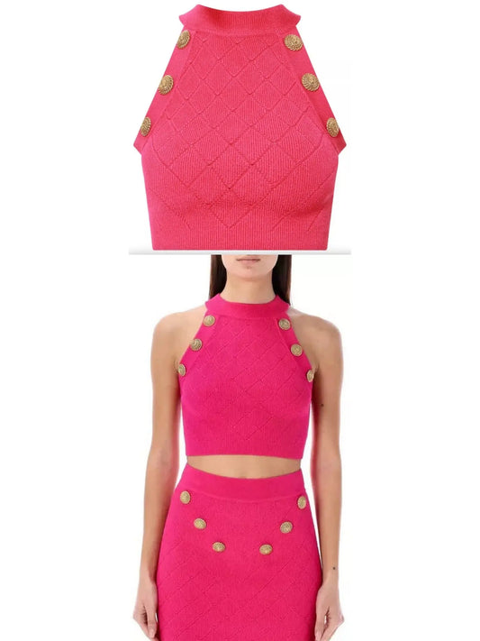 Button Knit Tank Top, Fuchsia Pink - Branna Couture