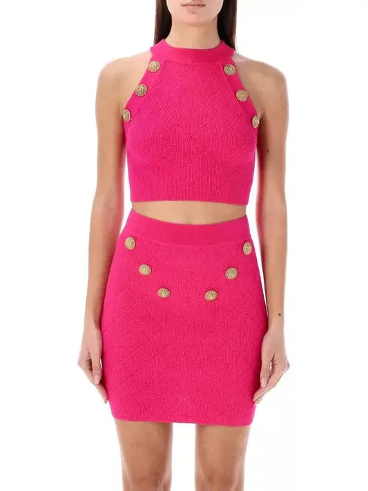 Button Knit Tank Top, Fuchsia Pink - Branna Couture