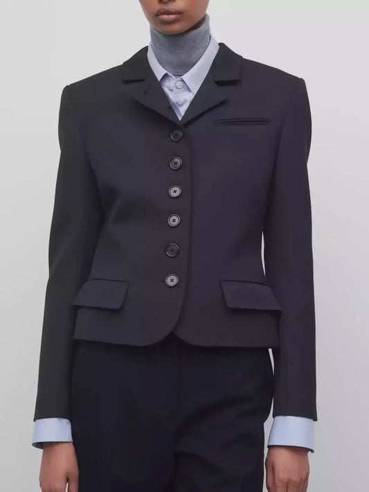 Buttoned Black Wool Fitted Blazer Jacket Branna Couture