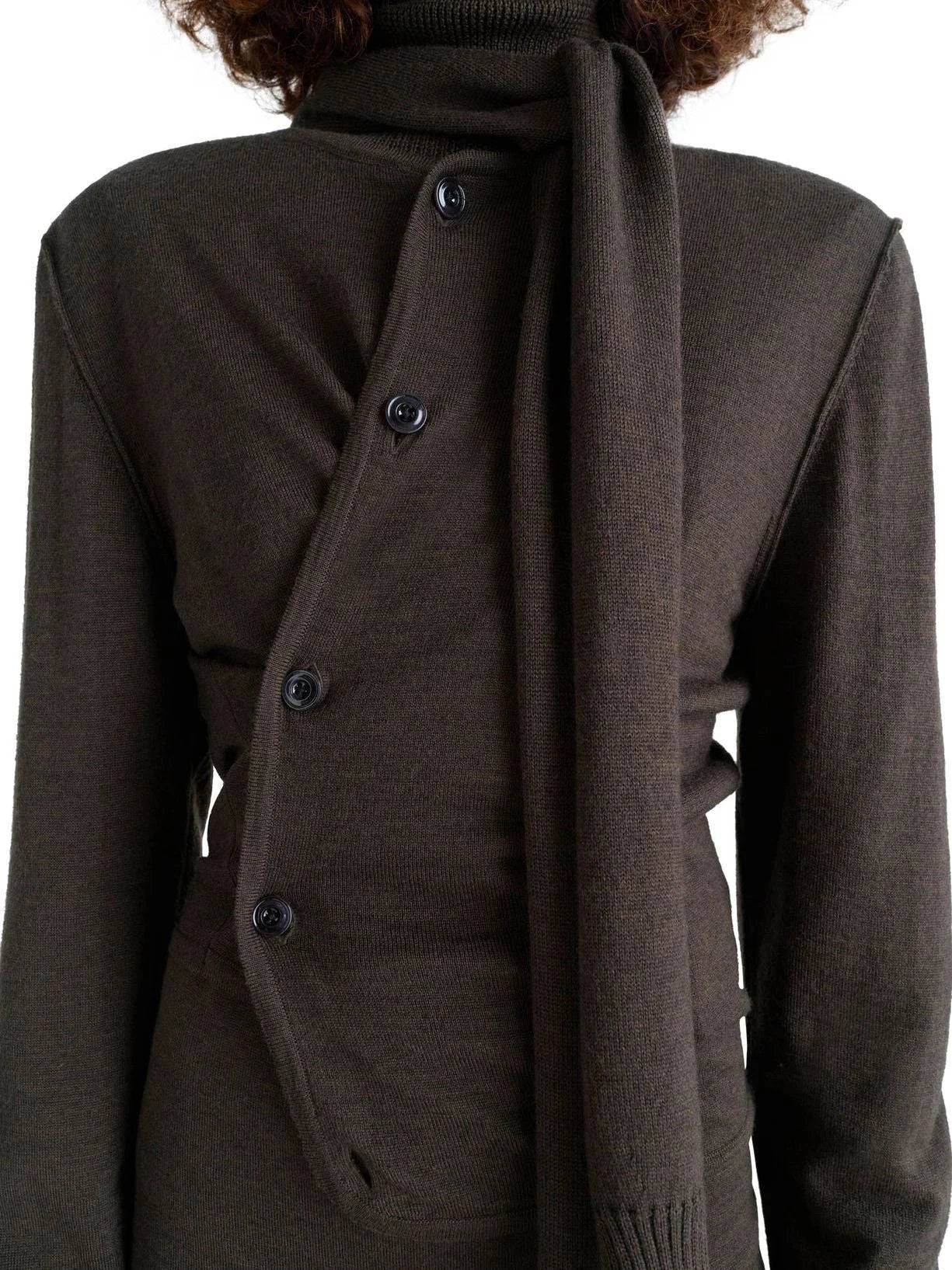 Buttoned Wool-Blend Cardigan with Scarf - Sweaters & Knitwear