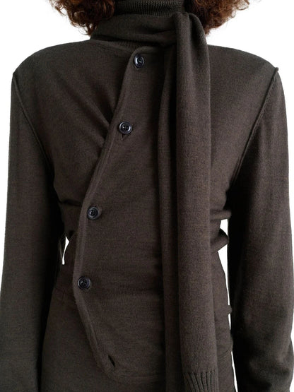 Buttoned Wool-Blend Cardigan with Scarf - Sweaters & Knitwear