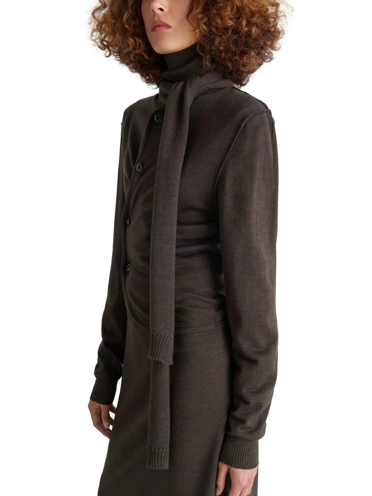 Buttoned Wool-Blend Cardigan with Scarf - Sweaters & Knitwear