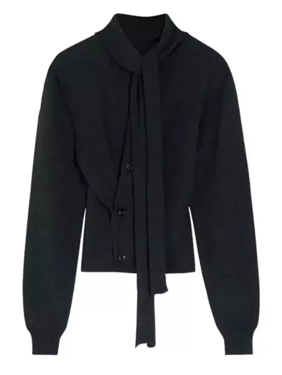 Buttoned Wool-Blend Cardigan with Scarf - Sweaters & Knitwear