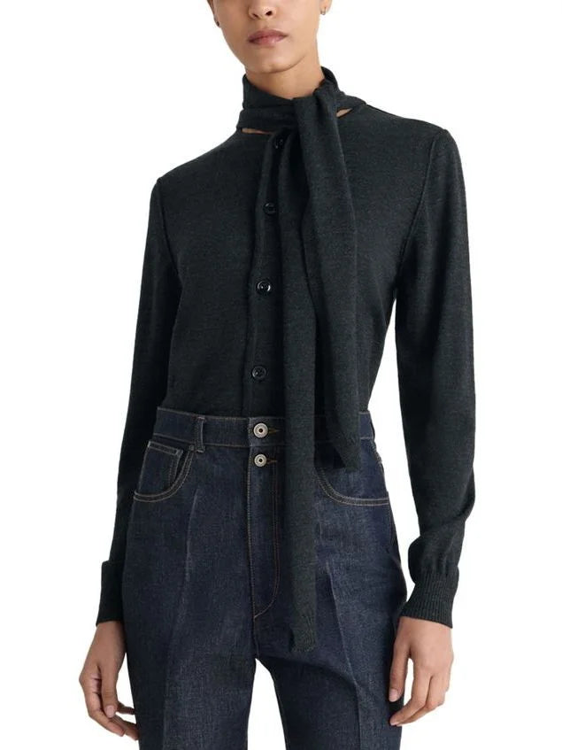 Buttoned Wool-Blend Cardigan with Scarf - Sweaters & Knitwear