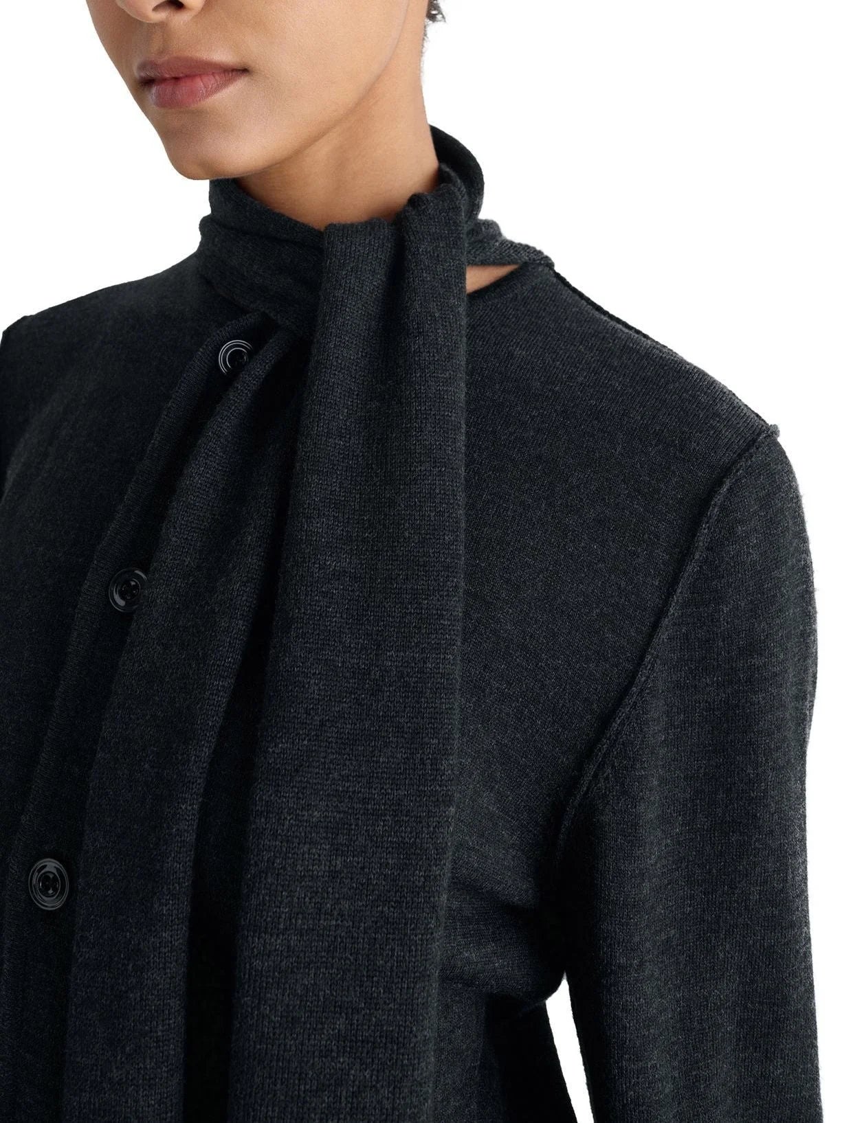 Buttoned Wool-Blend Cardigan with Scarf - Sweaters & Knitwear
