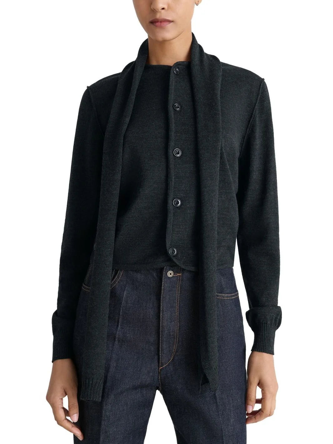 Buttoned Wool-Blend Cardigan with Scarf - Sweaters & Knitwear