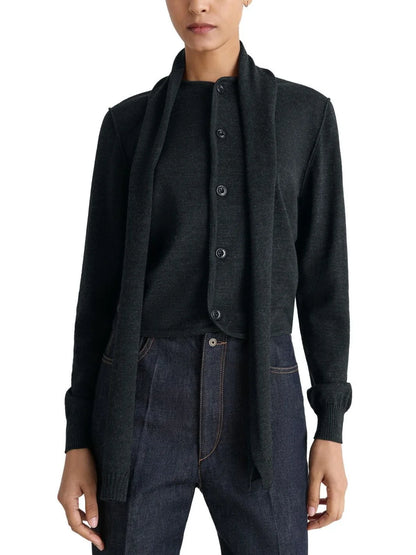 Buttoned Wool-Blend Cardigan with Scarf - Sweaters & Knitwear