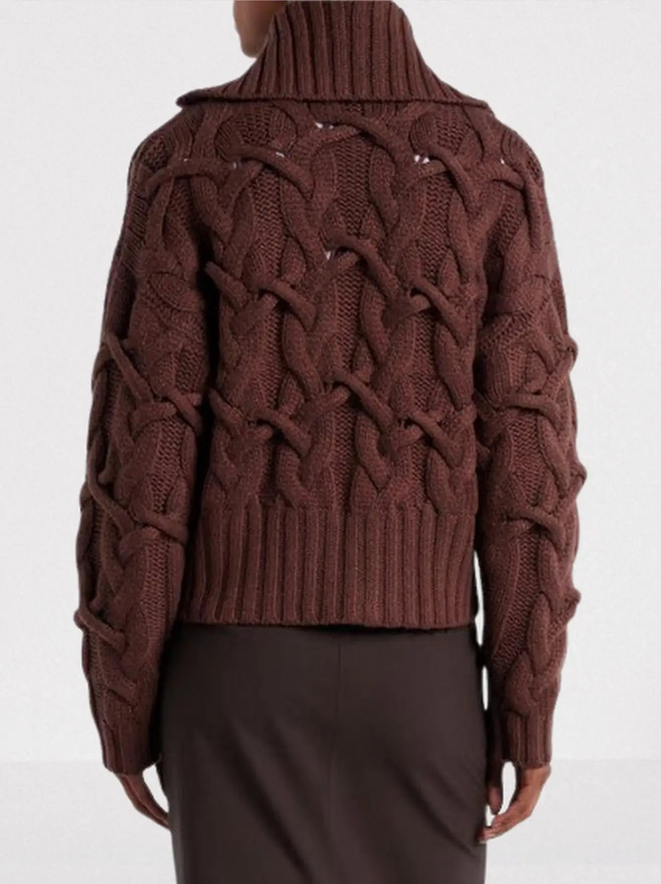Cable-Knit Zip-Front Cardigan in Chocolate Brown - Sweaters & Knitwear