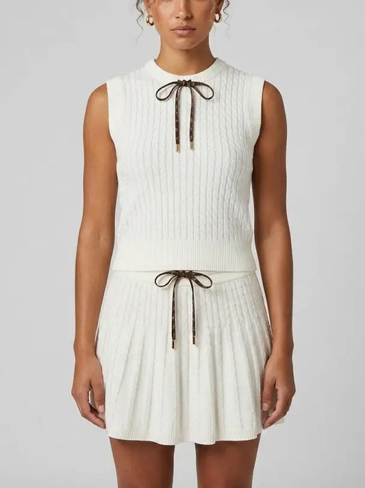 Cable Knit Sleeveless Top and Mini Skirt Set - Small - Suits & Sets