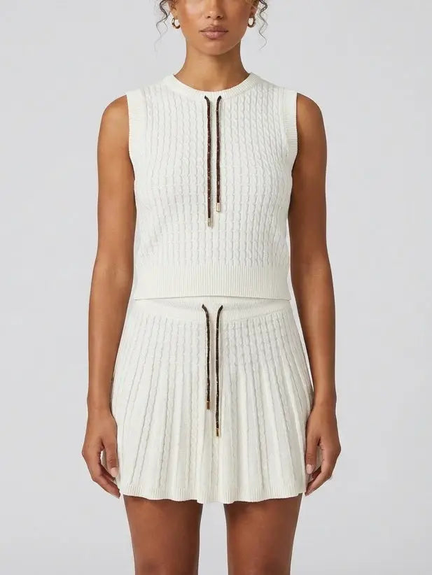 Cable Knit Sleeveless Top and Mini Skirt Set - Suits & Sets
