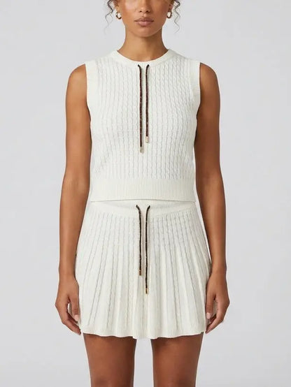 Cable Knit Sleeveless Top and Mini Skirt Set - Suits & Sets