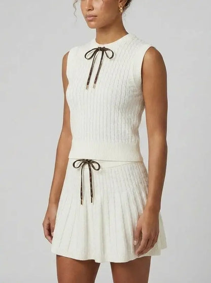 Cable Knit Sleeveless Top and Mini Skirt Set - Suits & Sets