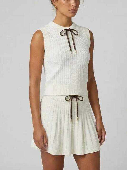 Cable Knit Sleeveless Top and Mini Skirt Set - Suits & Sets