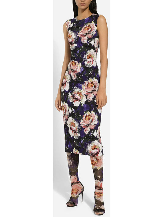 Cady Sheath Sleeveless Dress with Peony Print - Branna Couture