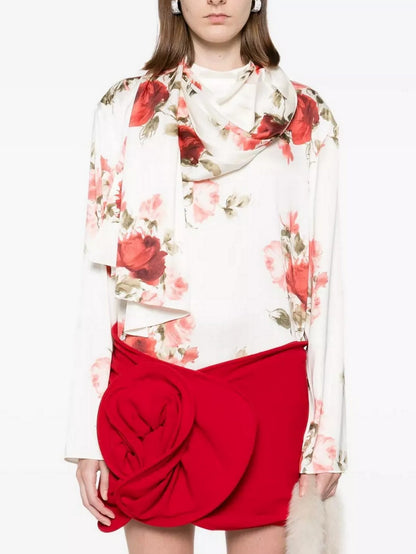 Cape-Effect Floral-Print Blouse Branna Couture