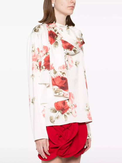 Cape-Effect Floral-Print Blouse Branna Couture