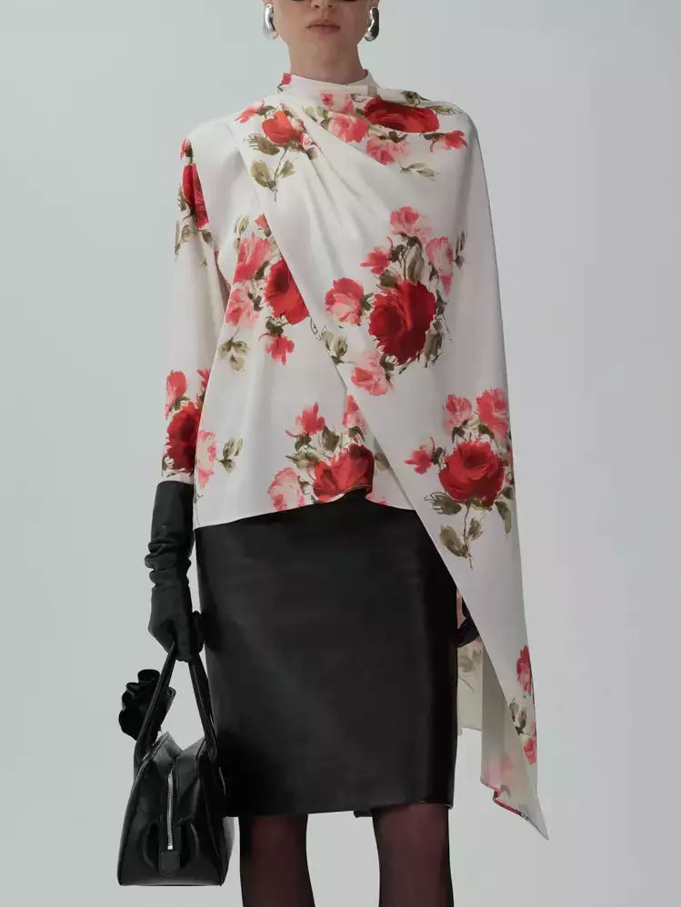 Cape-Effect Floral-Print Blouse Branna Couture