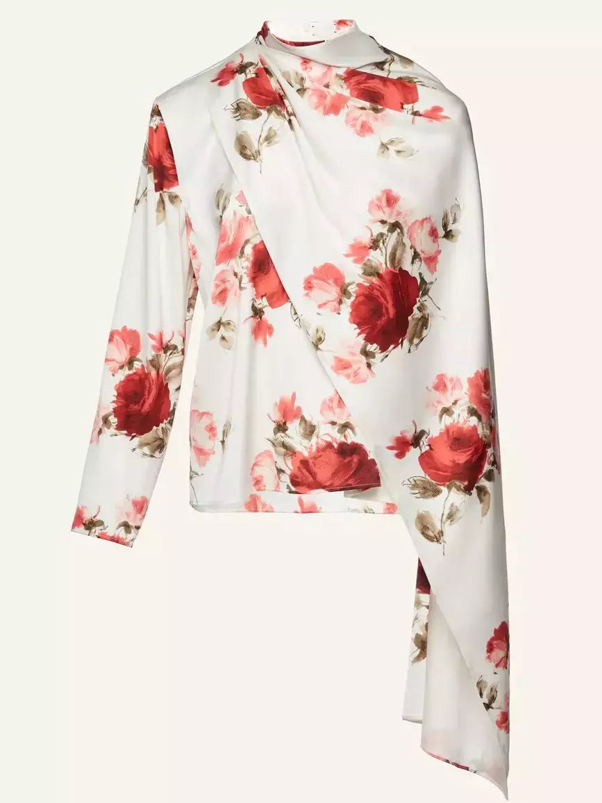 Cape-Effect Floral-Print Blouse Branna Couture