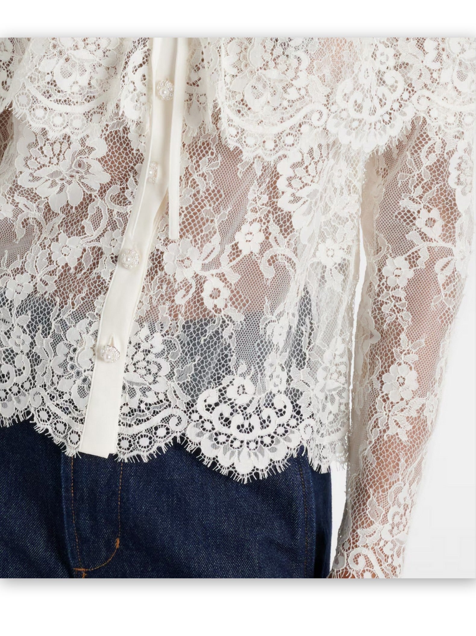Cape-Effect White Lace Blouse - Tops