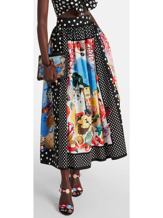 Capri Printed Cotton Midi Skirt in Multicolor - Branna Couture