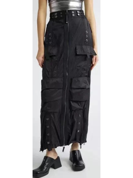 Cargo Maxi Zip Skirt in Black - Branna Couture