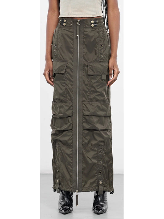 Cargo Maxi Zip Skirt in Dark Green - Branna Couture