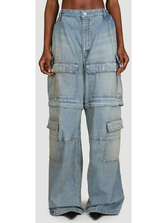 Cargo Mid-Rise Washed Denim Pants - Branna Couture