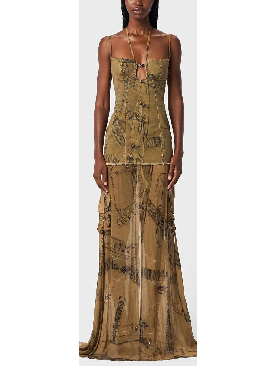 Cargo Patch-Print Long Dress - Branna Couture